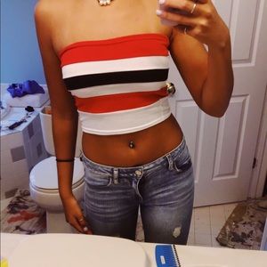 red/white/black striped tube top